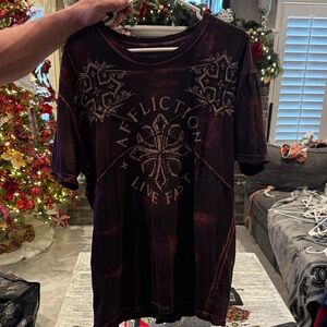 Affliction Live Fast Tee in Black and Burgundy